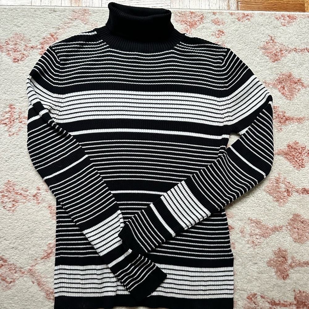 Topshop Black and White Striped Turtleneck Sweater
